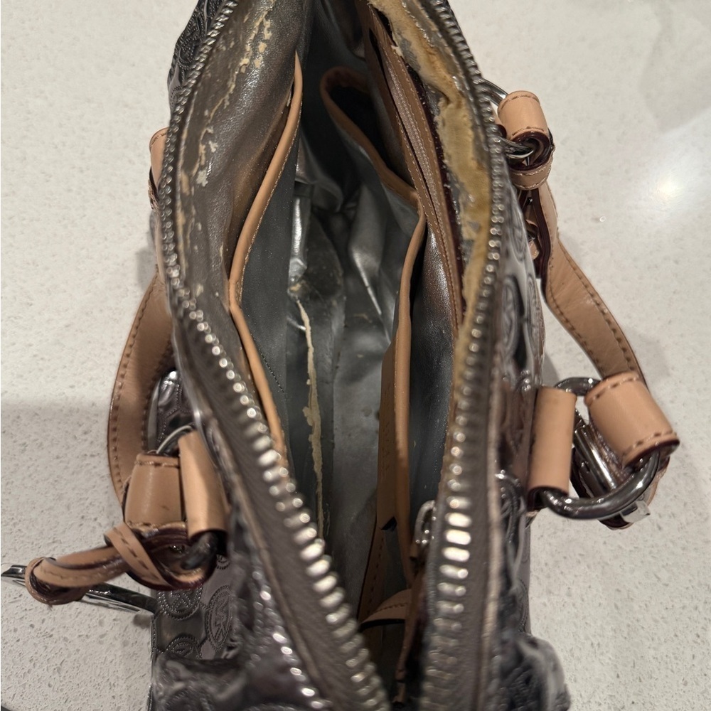 Michael Kors Shiny Silver and Tan Satchel - Picture 7 of 14